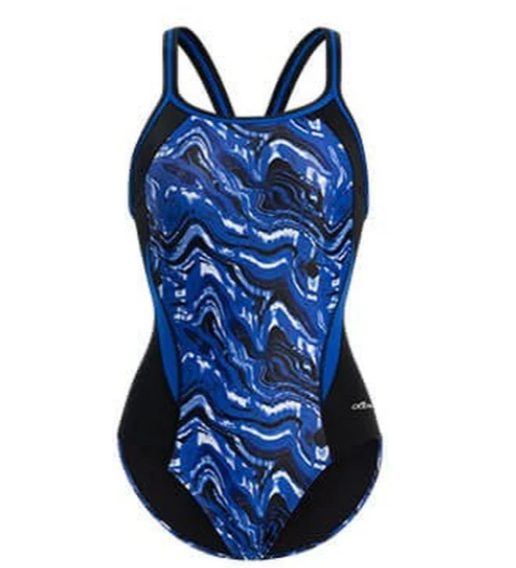 Women's blue marble one-piece swimsuit