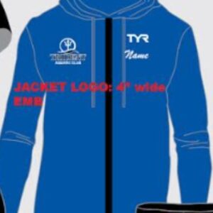 Blue zip-up hoodie with white logos