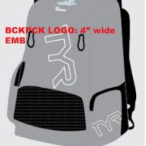 Gray backpack with TYR logo and mesh pocket
