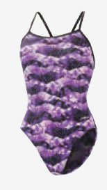 Purple wavy patterned one-piece swimsuit