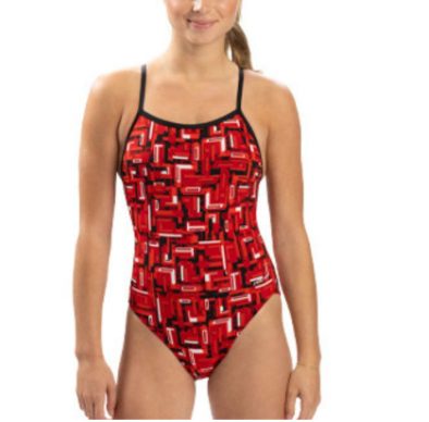Red geometric one-piece swimsuit