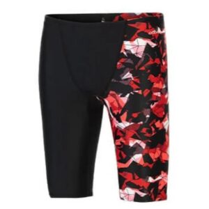 Black swim jammers with red geometric panel