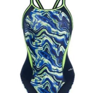 Blue green swirl one-piece women's swimsuit