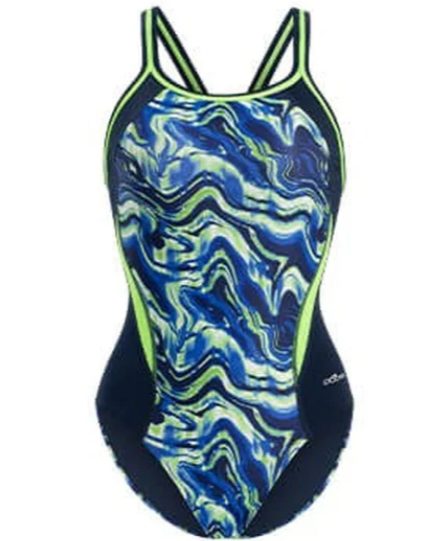 Blue green swirl one-piece women's swimsuit