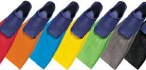 Seven colorful swim fins