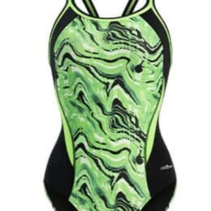 Green marble-pattern one-piece swimsuit