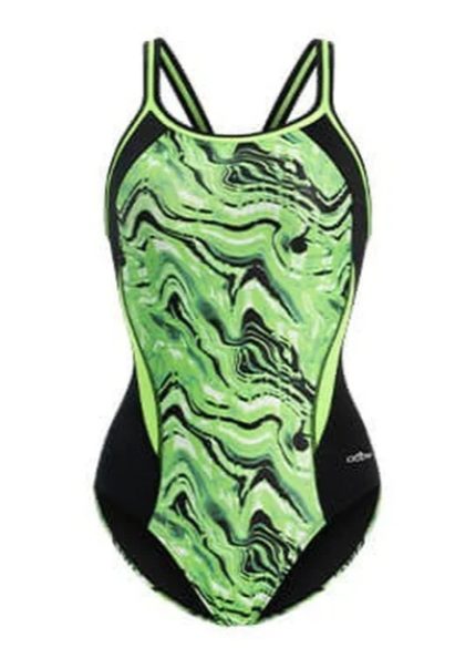 Green marble-pattern one-piece swimsuit