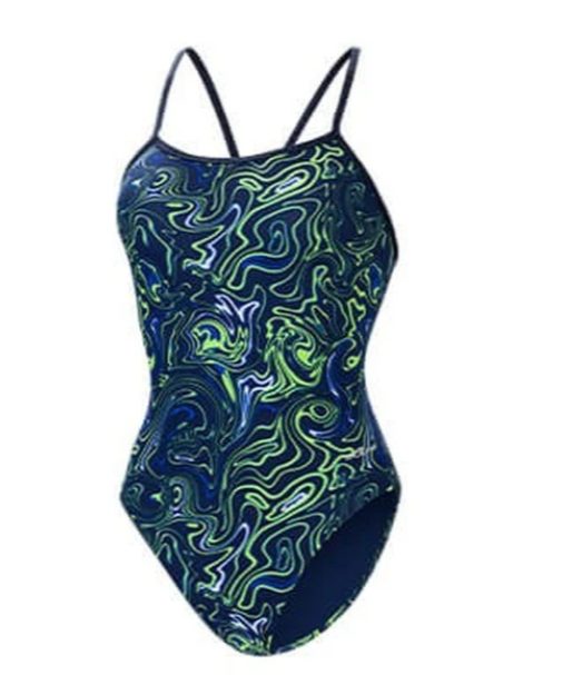 Women's navy neon swirl one-piece swimsuit