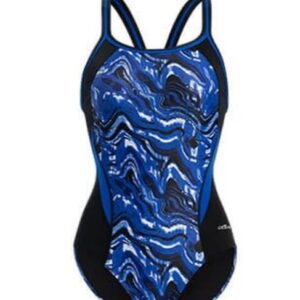 Blue marble-pattern women's one-piece swimsuit