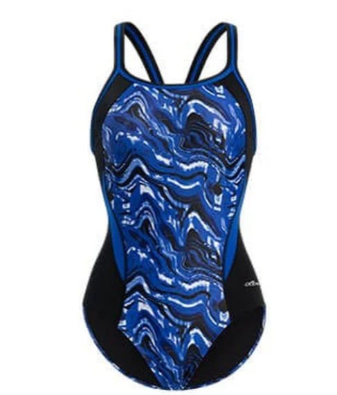 Blue marble-pattern women's one-piece swimsuit