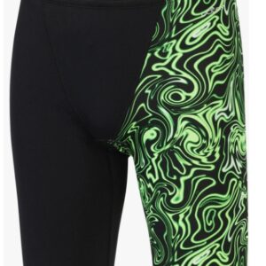 Black swim jammers with neon green swirl
