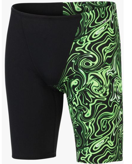 Black swim jammers with neon green swirl