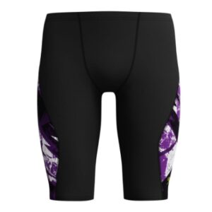 Black swim jammers with purple side panels