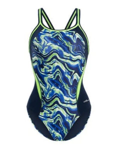 Blue green marbled one-piece swimsuit