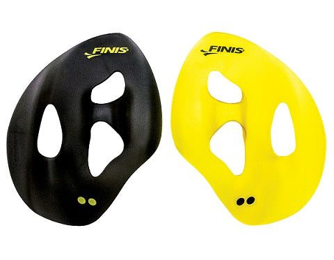 Pair of black and yellow swim hand paddles