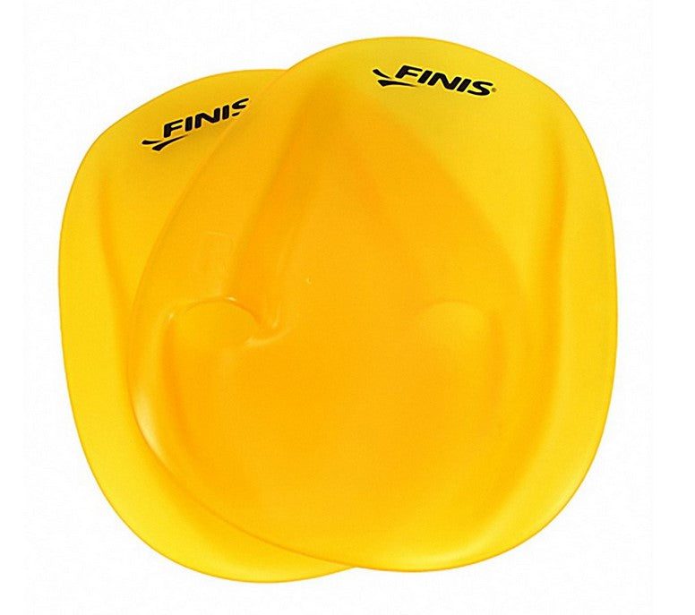 Pair of yellow FINIS swim paddles