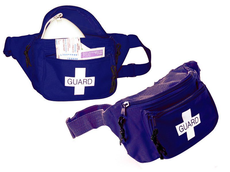 Blue guard waist packs with white cross
