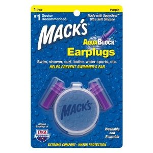 Purple Mack's AquaBlock earplugs in case