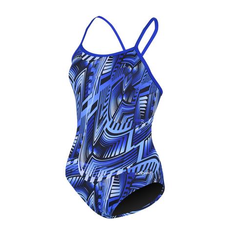 Blue geometric print women's one-piece swimsuit