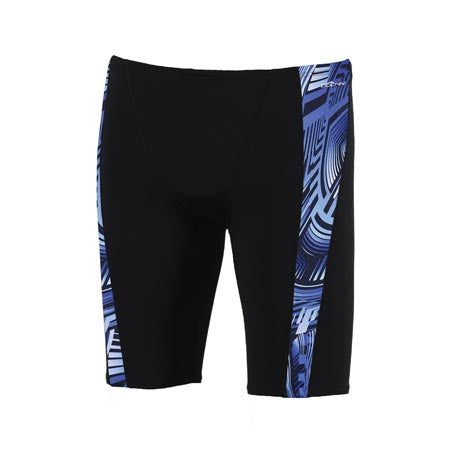 Men's black swim jammers with blue panels