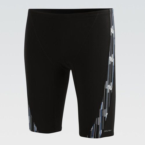 Black swim jammers with geometric side stripes