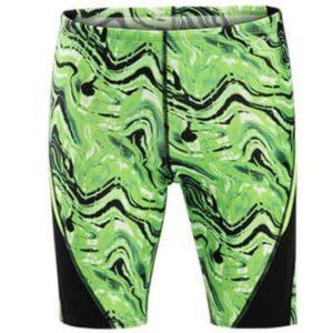 Green marble-pattern men's swim jammers