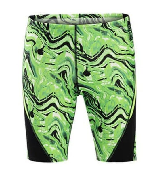 Green marble-pattern men's swim jammers