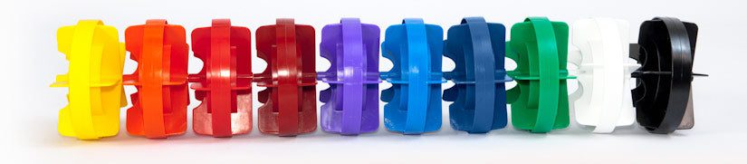 Row of colorful plastic pencil sharpeners