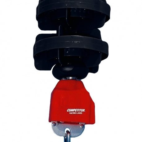 Red bowling pinsetter head with black rollers