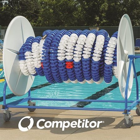 Swimming pool lane ropes wound on reel