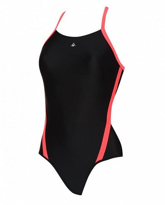 Black one-piece swimsuit with pink trim