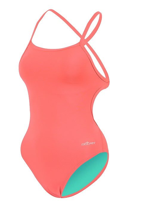 Coral one-piece swimsuit with crossed straps