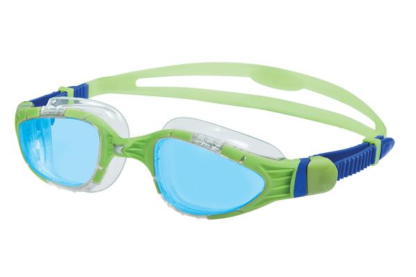 Green and blue swimming goggles