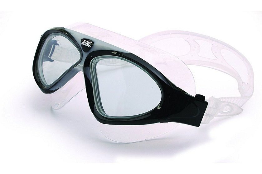 Clear lens swimming goggles with adjustable strap