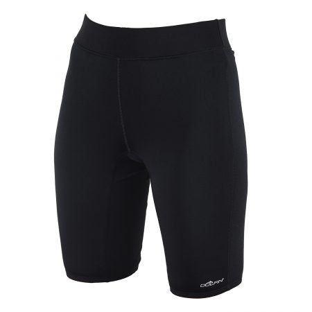 Black cycling shorts with white logo