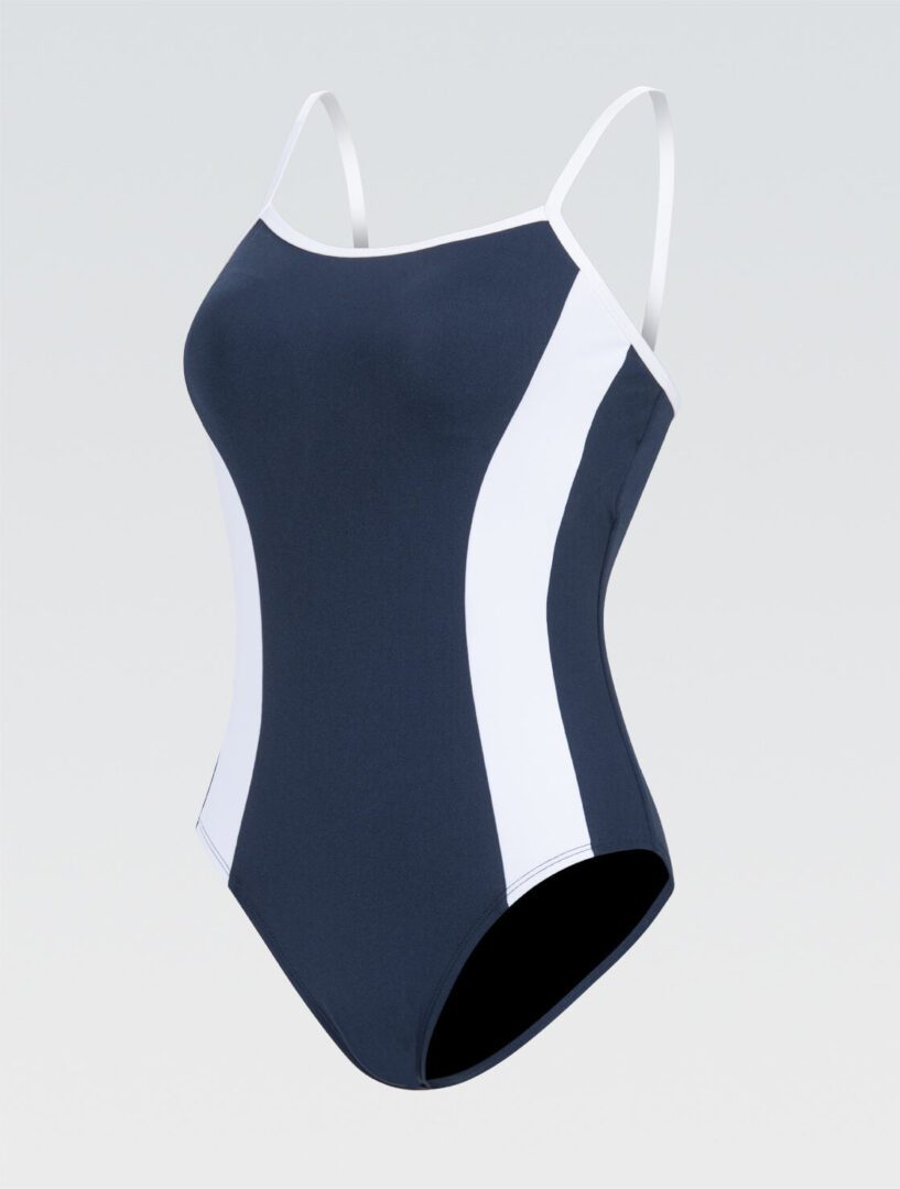 Navy one-piece swimsuit with white side panels