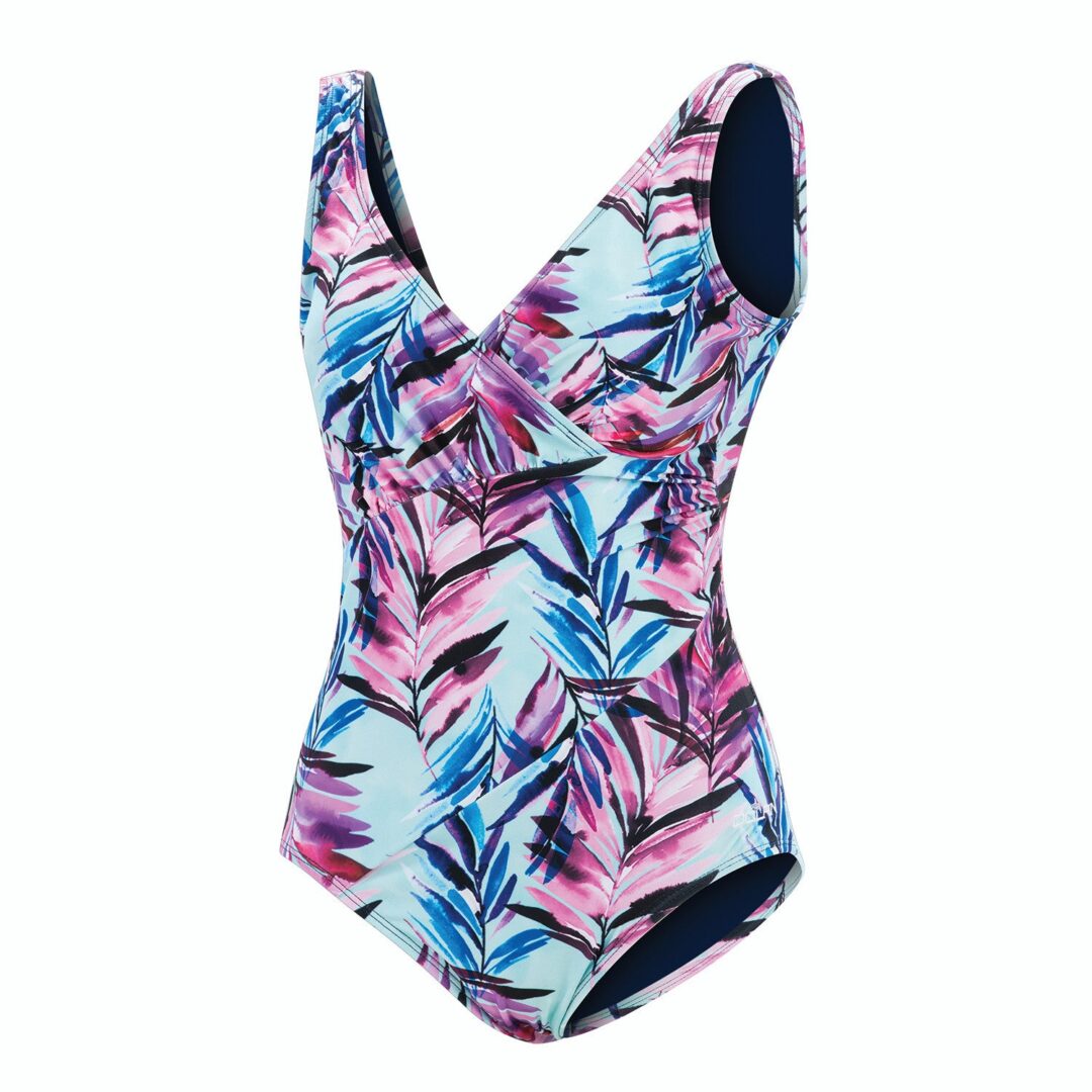 Colorful leaf-print one-piece women's swimsuit
