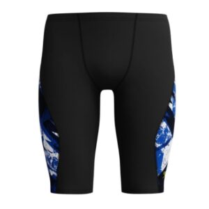 Black men's swim jammers with blue side panels