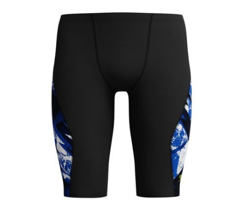 Black men's swim jammers with blue side panels