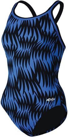 Women's blue patterned one-piece swimsuit
