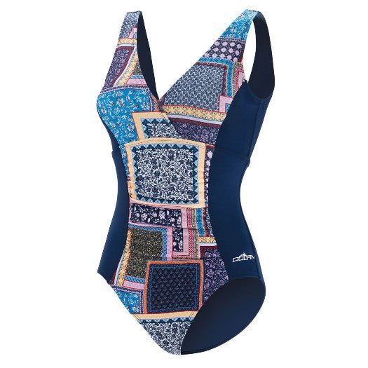 Women's one-piece patchwork navy swimsuit