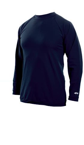 Navy long-sleeve athletic shirt on mannequin