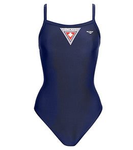 Women's navy one-piece swimsuit with logo