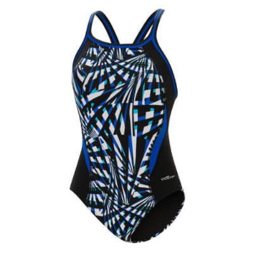 Blue and black geometric one-piece swimsuit