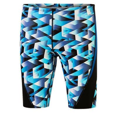 Men's blue geometric swim jammers