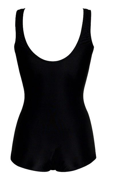 Women's black scoop-back one-piece swimsuit
