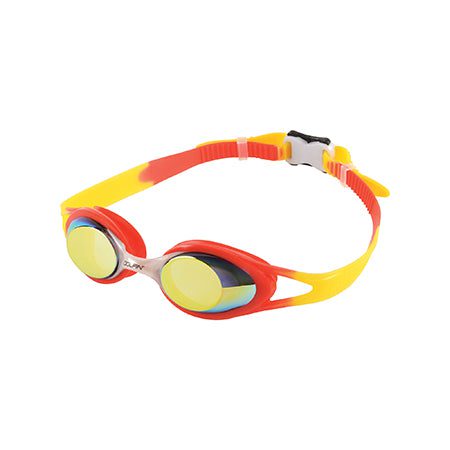 Red and yellow mirrored swim goggles