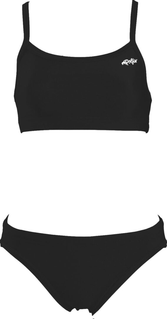 Black two-piece bikini with thin straps