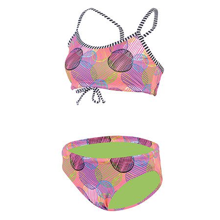 Colorful two-piece girls' swimsuit with circles