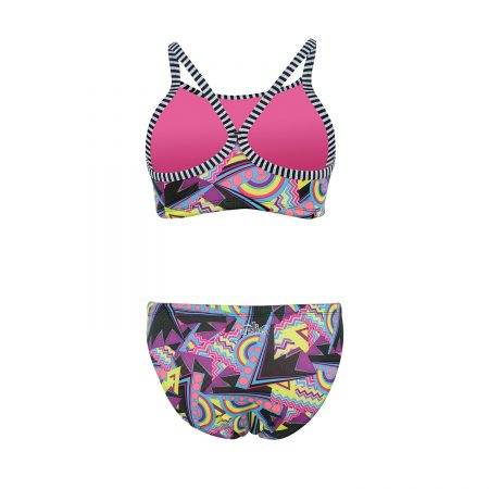 Colorful geometric two-piece swimsuit with pink top